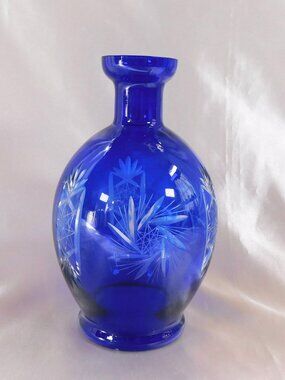 Cobalt Cut to Clear Glass Vase # 25338